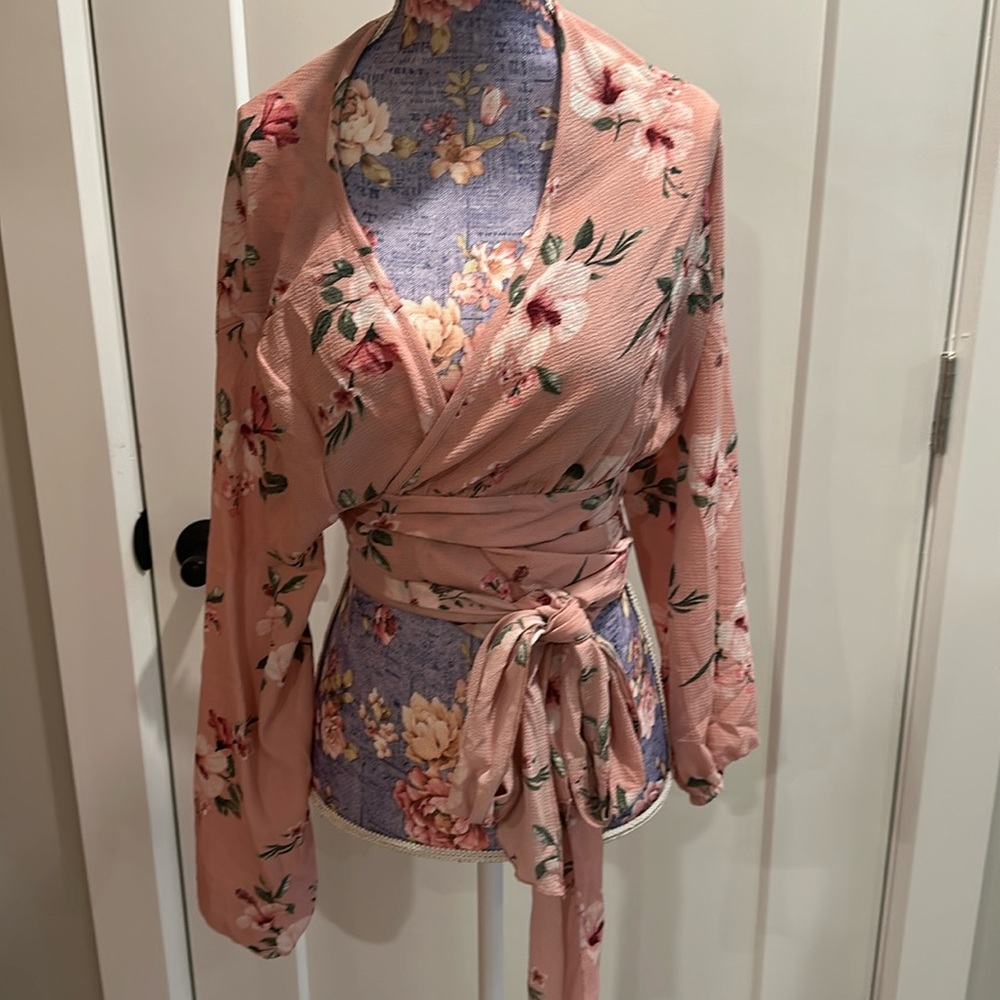 Pink floral summer blouse